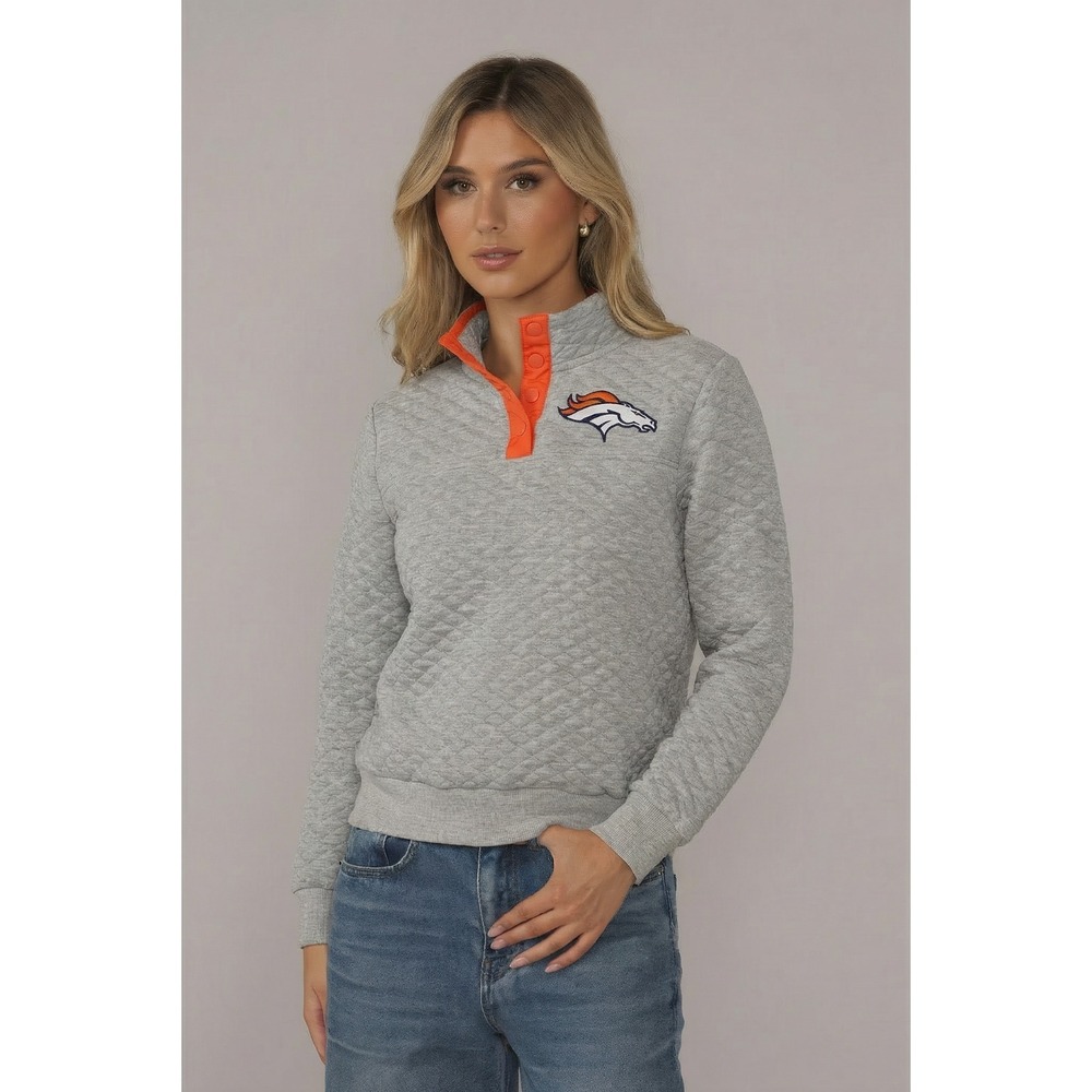 NFL Denver Broncos Women's Quilted Snap Neck Pullover Gray Logo Size Medium